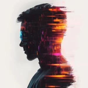 glitchcore pfp neon style