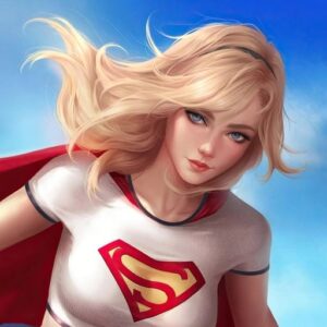 heroic supergirl standing on building