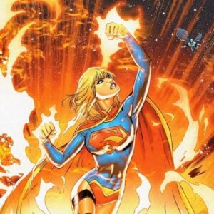 strong supergirl holding her cape